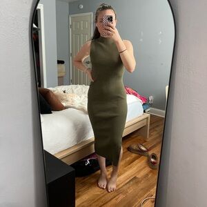 Mock Turtleneck Maxi Dress with Side Slit